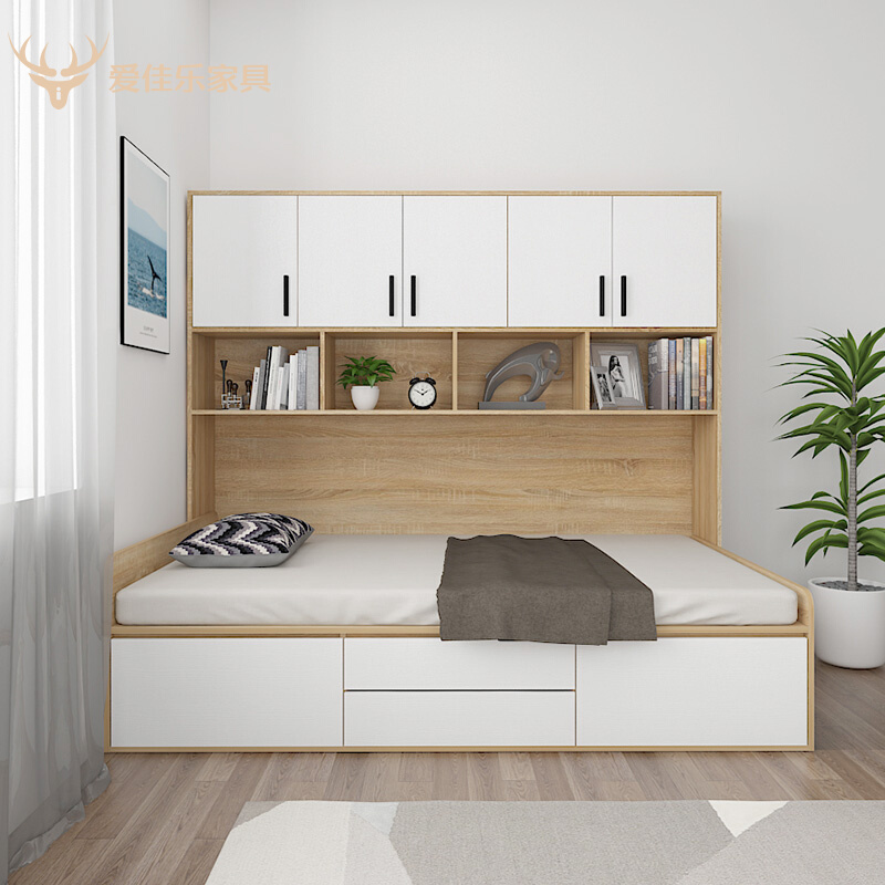 储物1.8米双人床北欧现代简约榻榻米床带侧边柜小户型单人床卧室