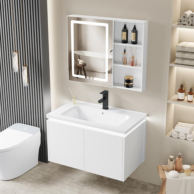 浴室柜组合家用白色洗手盆组合卫生间卫浴一体陶瓷盆柜太空铝镜柜