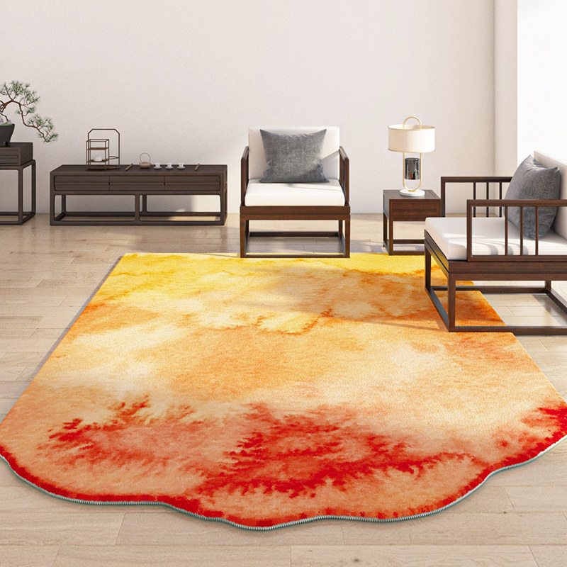 水墨淡彩异形客厅地毯卧室不规则中国风沙发茶几床边毯纯色地垫子