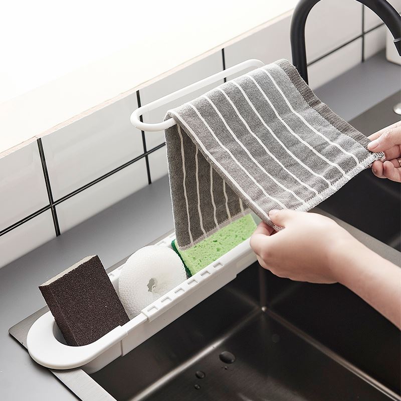 厨房可伸缩水槽置物架沥水篮水池洗碗海绵抹布架勺筷子滤水收纳架