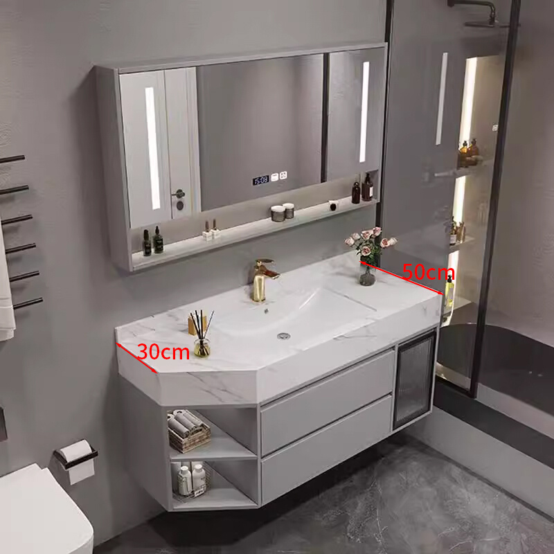 定制异形斜切拐角岩板浴室柜组合现代简约卫浴卫生间洗脸盆洗漱台