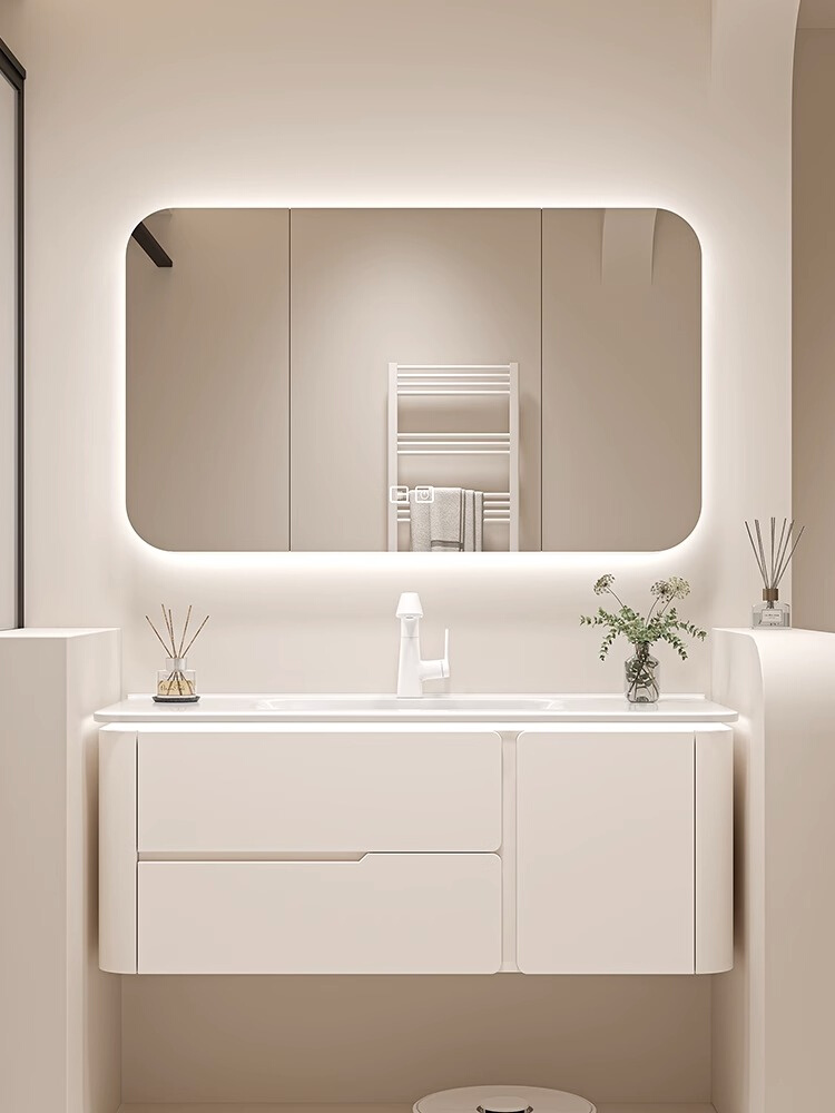 新品现代简约陶瓷一体盆浴室柜组合橡木烤漆卫生间洗手洗脸洗漱台