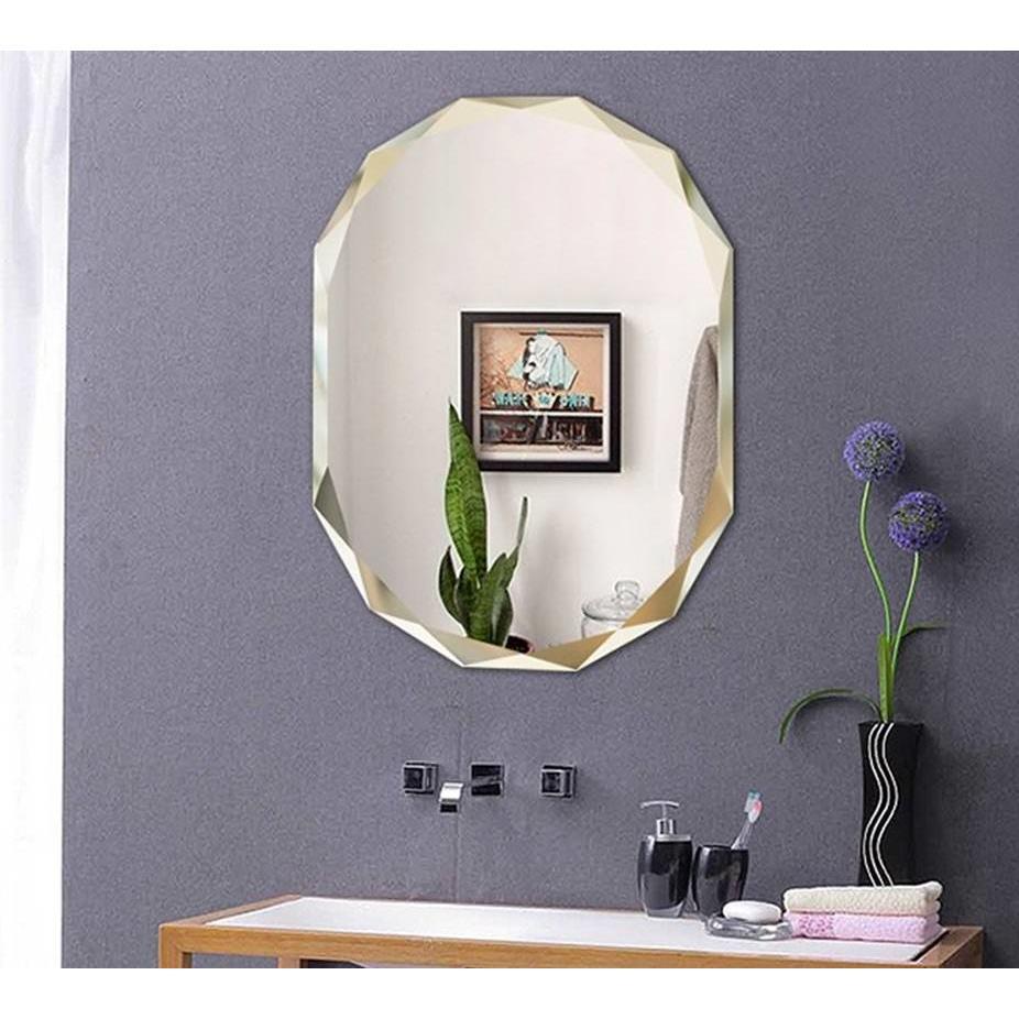 简约欧式无框镜多棱浴室镜子壁挂镜粘贴镜梳妆化妆镜洗手间卫浴镜