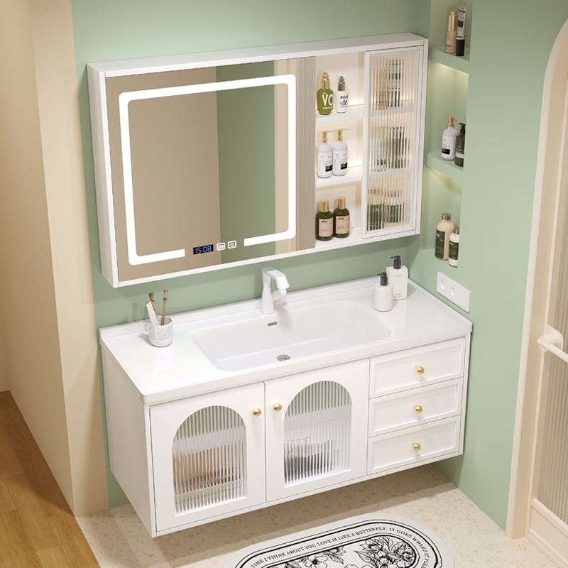 新款奶油风卫浴室柜组合一体盆陶瓷实木洗手池洗脸盆卫生间洗漱台