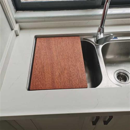 乌檀木砧板定制水槽菜板卡位洗碗机高脚案板整木粘板实木家用面板