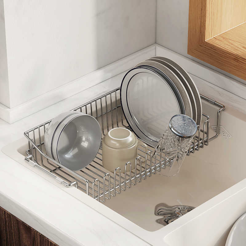 304不锈钢水槽碗架厨房碗碟沥水篮洗碗池洗菜盆伸缩碗盘收纳架