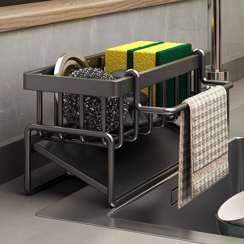 厨房多功能置物架抹布沥水架家用水槽边沥水篮洗碗槽收纳神器