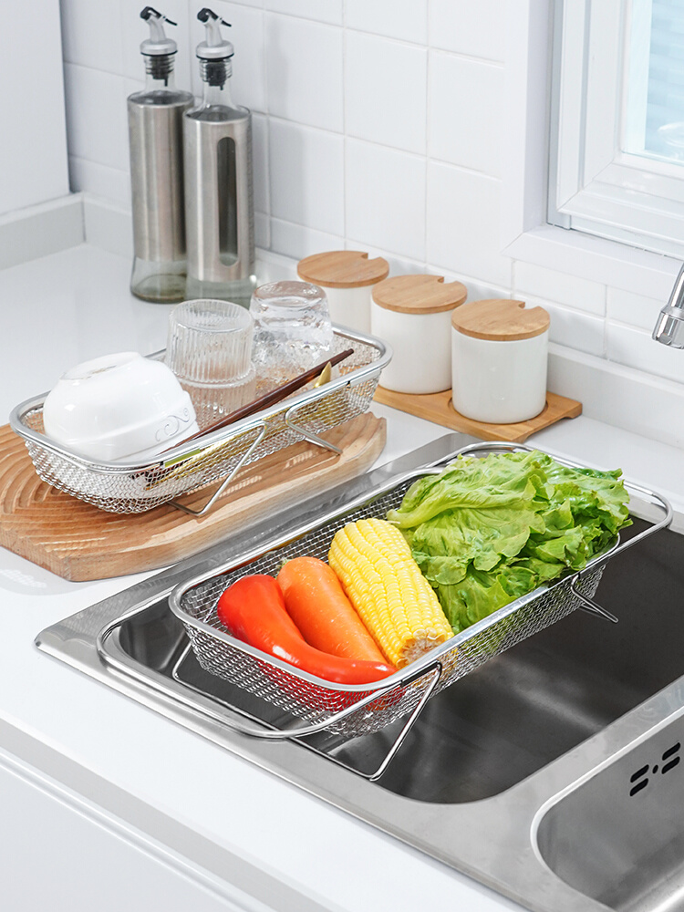 厨房水池沥水篮不锈钢可伸缩水槽洗菜篮沥水架碗筷架蔬菜篮置物架