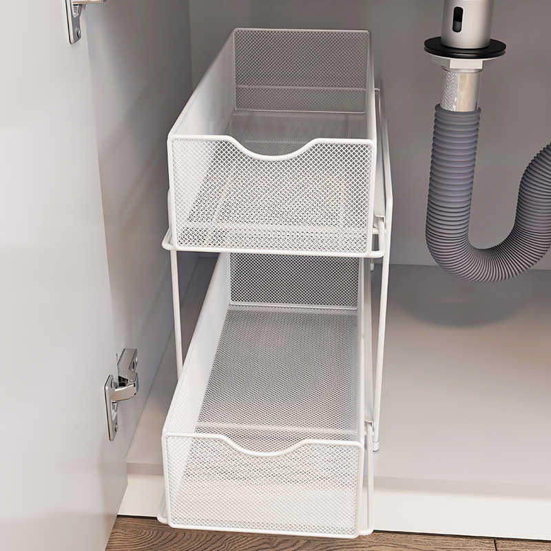 厨房置物架多层抽拉篮抽屉式筐下水槽收纳橱柜内台下用品储物分层