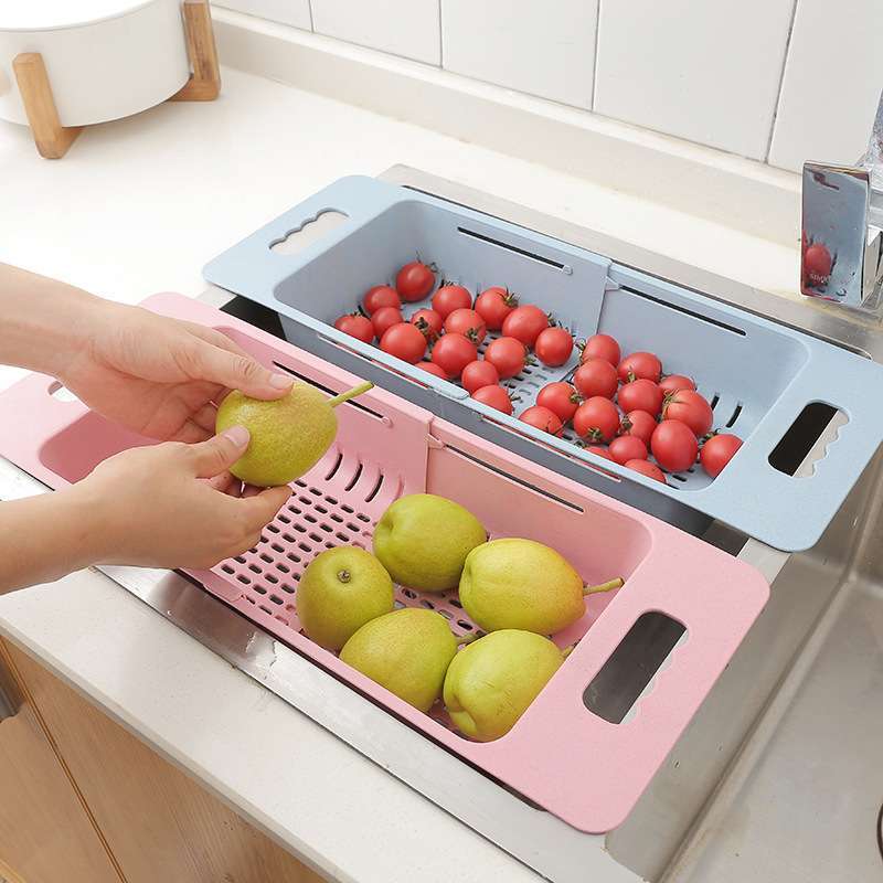 可伸缩调节水槽伸缩洗水果蔬菜篮子家用厨房洗菜盆淘菜沥水篮
