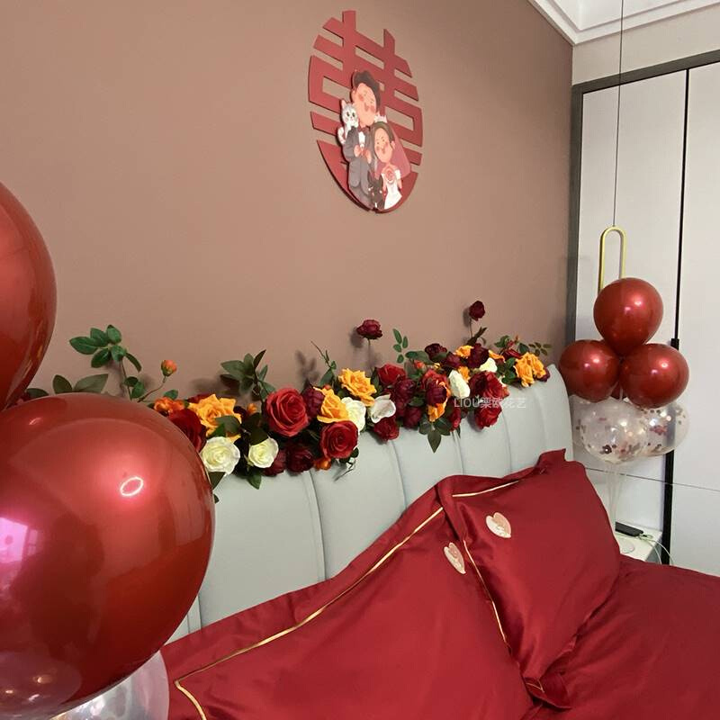 结婚红色喜庆新房床头装饰仿真玫瑰花藤 长条藤蔓婚房摆花布置