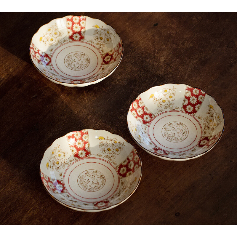 新品日本进口仁峰日式釉下彩餐具颜值陶瓷盘子花卉碟子家用套装