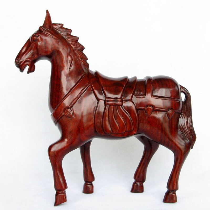 马到成功红木雕刻工艺品摆件 战国古马实木质12十二生肖马装饰品