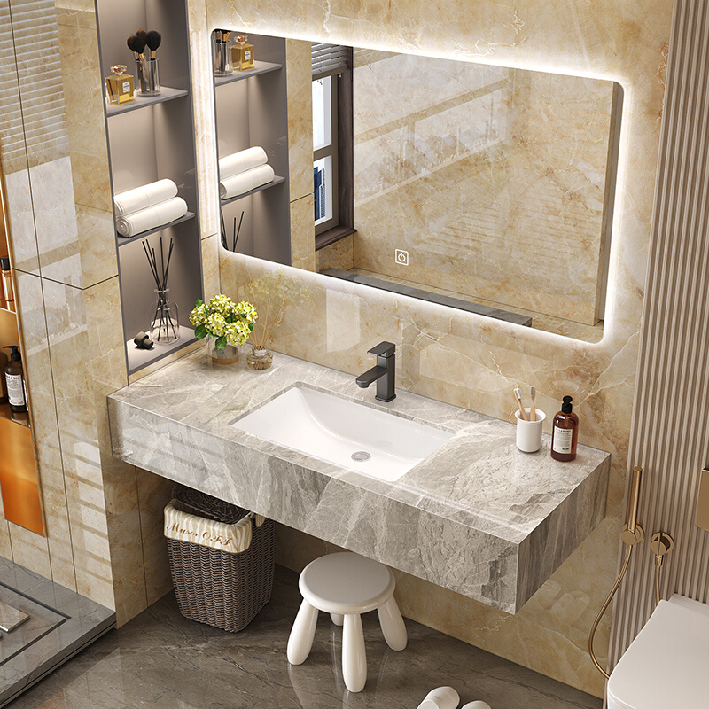 定制亮面岩板一体浴室柜组合酒店款卫生间简约小户型洗手台洗脸盆