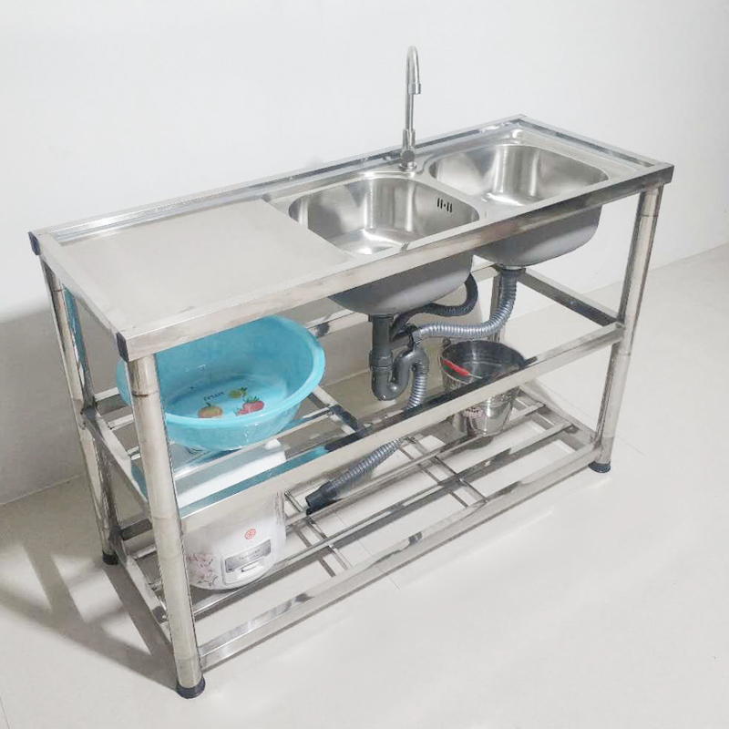推荐厨房双池 304不锈钢水槽双槽带支架加厚一体台下多功能大洗菜