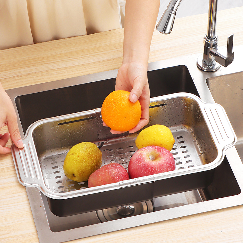 可伸缩水槽沥水篮304不锈钢厨房洗碗池筷碟盘收纳筐洗菜盆置物架