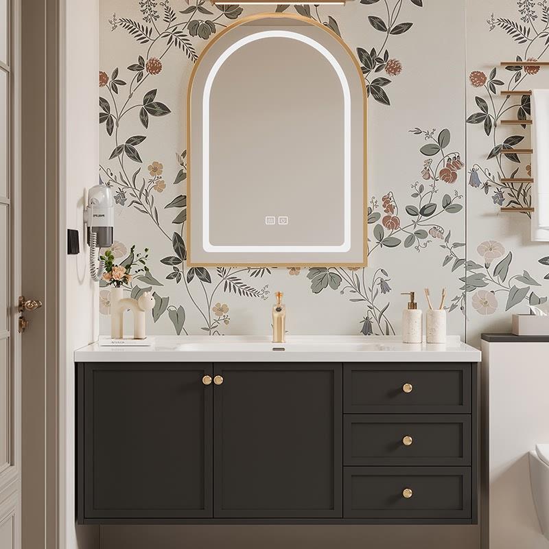 橡木法式美式浴室柜陶瓷一体盆洗脸卫生间洗手盆柜组合洗漱台复古