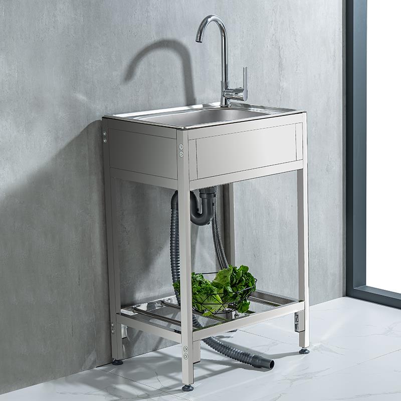厨房不锈钢简易水槽洗菜盆单槽带支架挡板落地式厨房洗碗槽洗手盆
