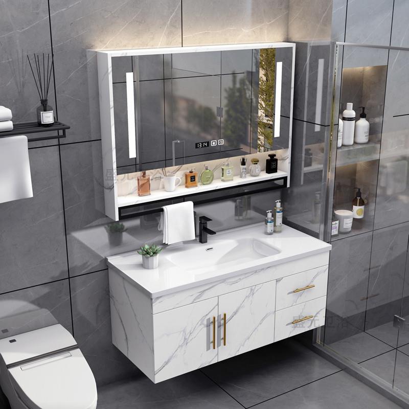 定制实木浴室柜组合洗脸池洗漱套装卫生间洗手台现代简约一体盆智