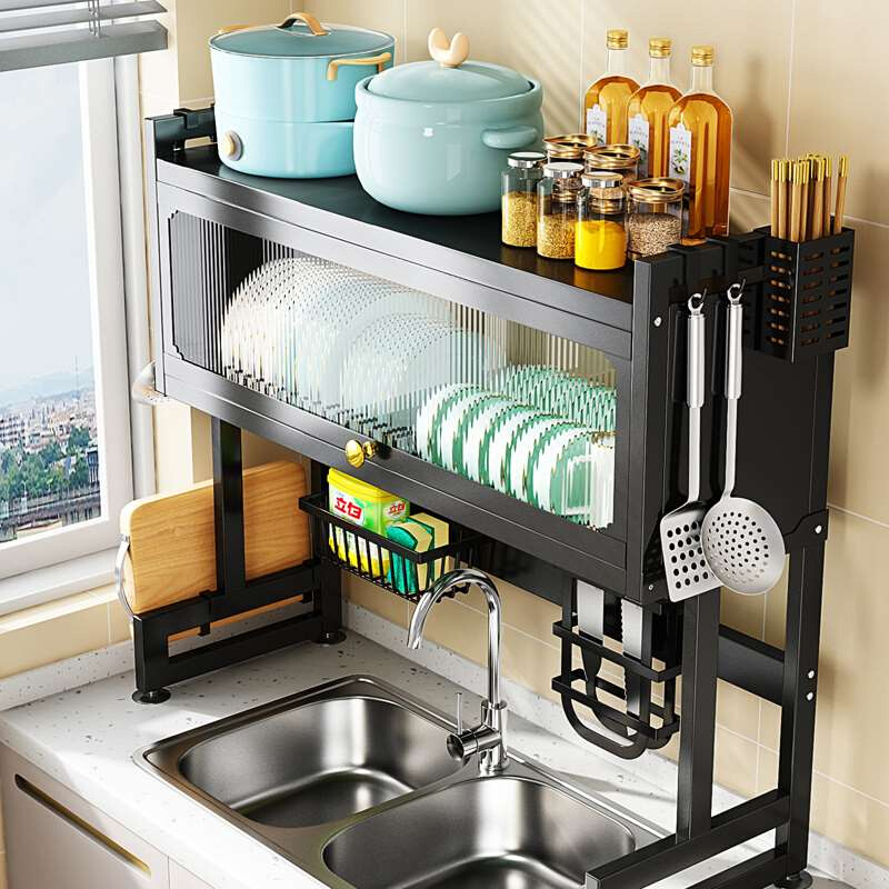 带门水槽置物架厨房台面多功能碗盘储物柜水槽边晾碗碟沥水收纳架