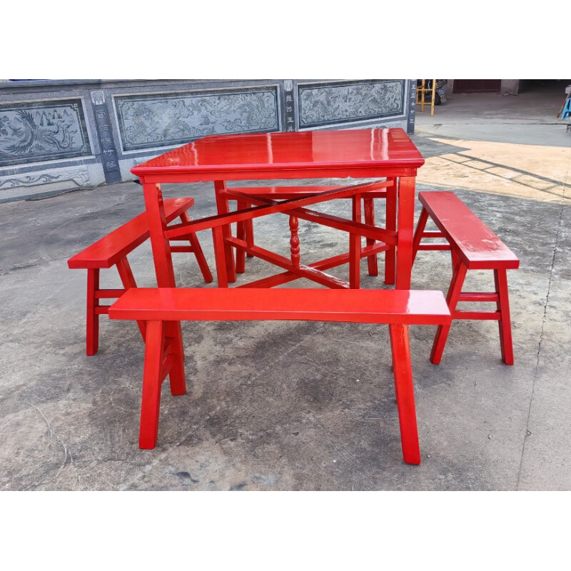 【工厂直销】实木大红传统八仙桌折叠拆卸农村仿古餐桌供桌