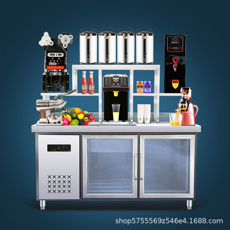 厂销奶茶店设备全套水吧台商用冷藏工作台冰柜饮品操作机器雪克品