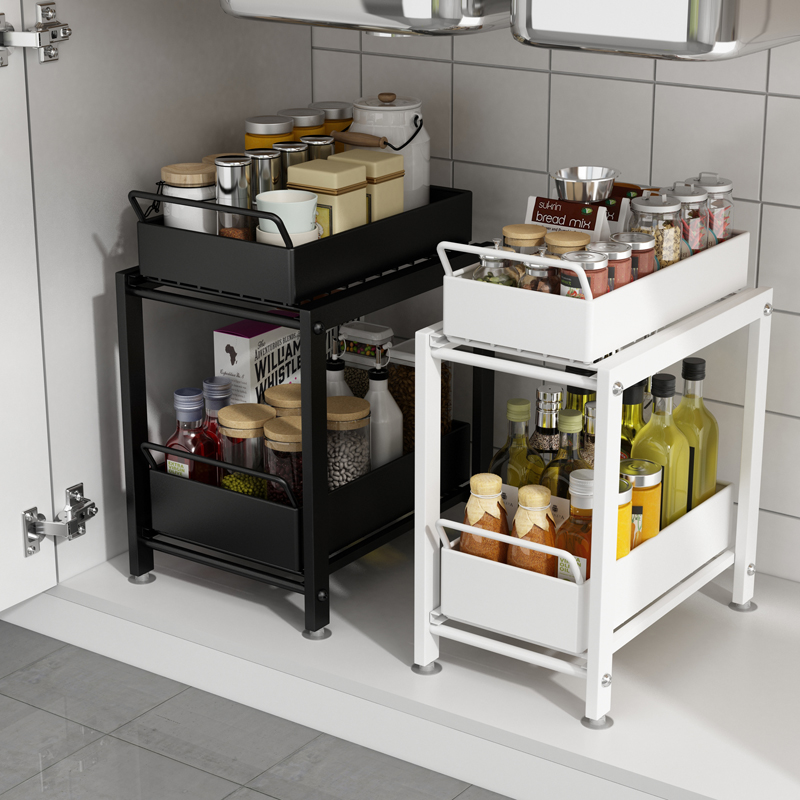 新品厨房下水槽置物架台面伸缩推拉式收纳架卫生间抽屉橱柜内分层