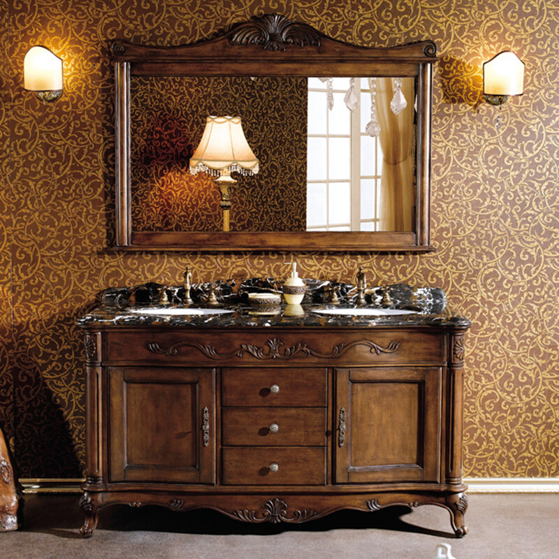 欧式浴室柜组合卫浴实木洗手脸盆柜橡木美式落地卫生间洗漱台盆柜