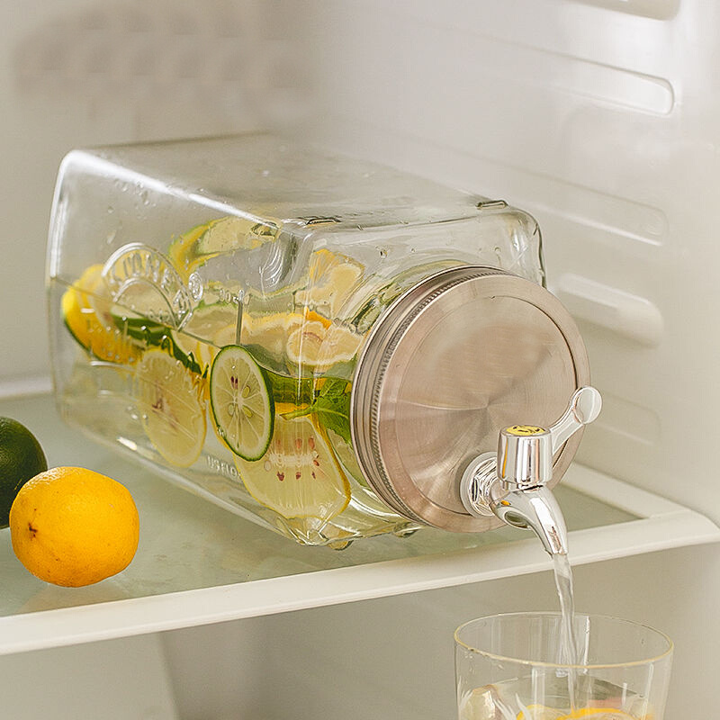 家用泡酒玻璃瓶网红果汁饮料龙头冷水罐可放冰箱柠檬水果茶桶容器