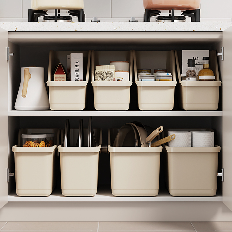 厨房橱柜日式收纳盒厨具收纳筐带滑轮杂物储物盒下水槽斜口置物盒