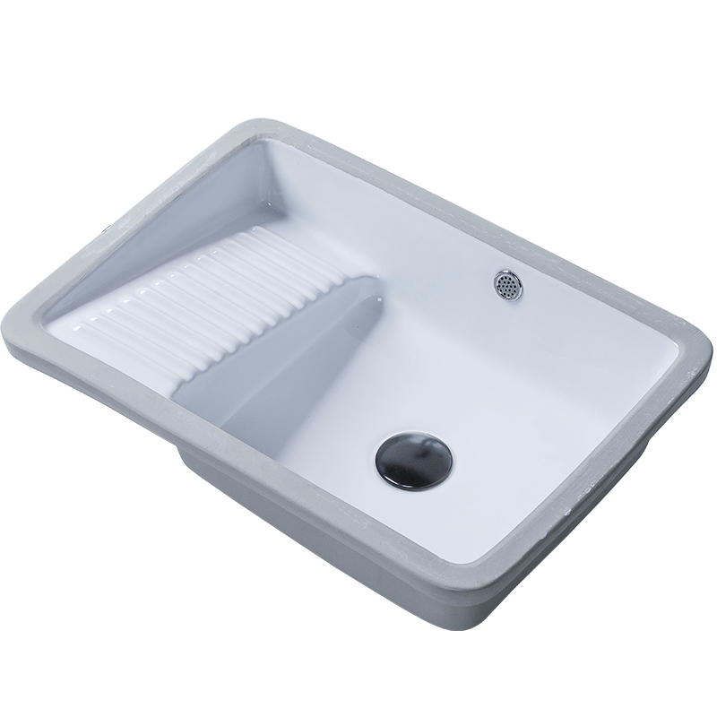 新款陶瓷洗衣盆带搓板阳台洗衣池水槽一体台下洗手盆套装家用单池