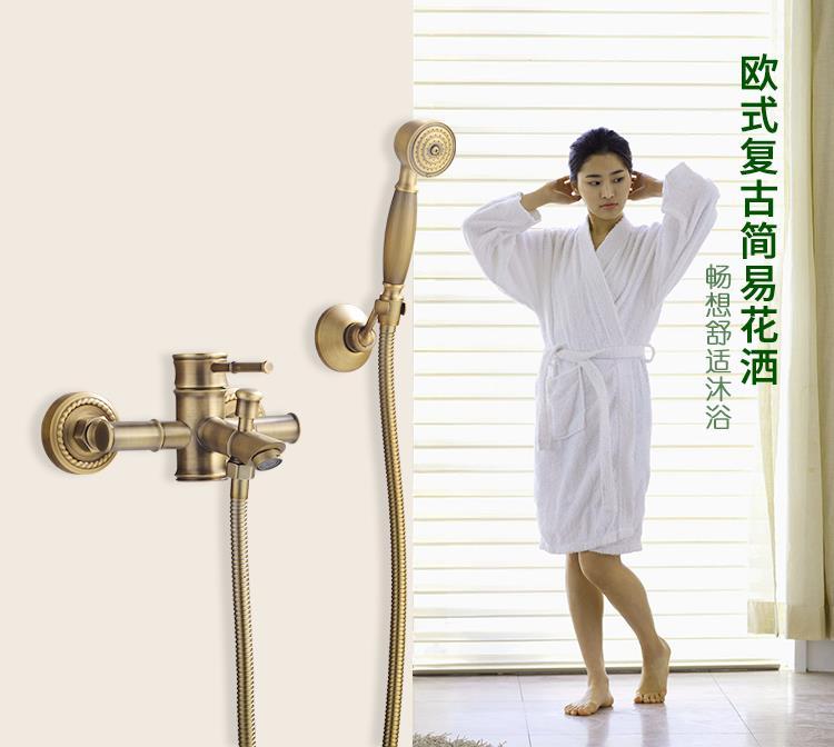 复古卫生间简易浴缸淋浴花洒古典喷头欧式水龙头冷热古铜色淋浴器