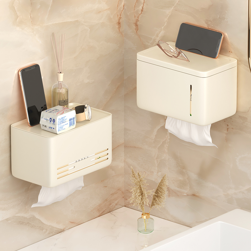 卫生间纸巾盒壁挂式高级感免打孔厕所浴室高端厕纸置物架卷纸抽纸