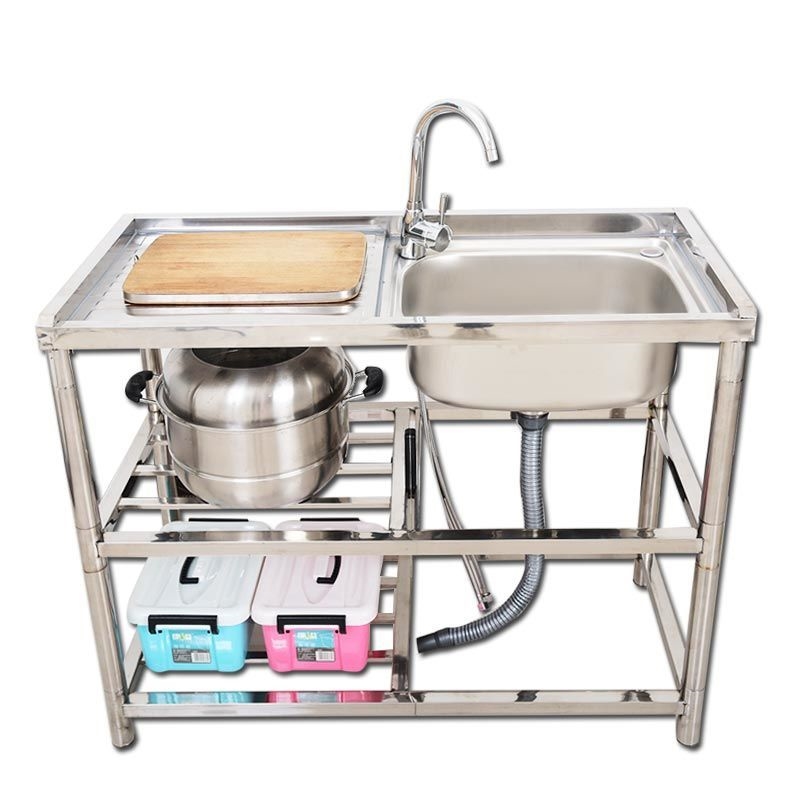不锈钢洗菜盆厨房洗碗池水槽单槽带支架水池家用洗手盆