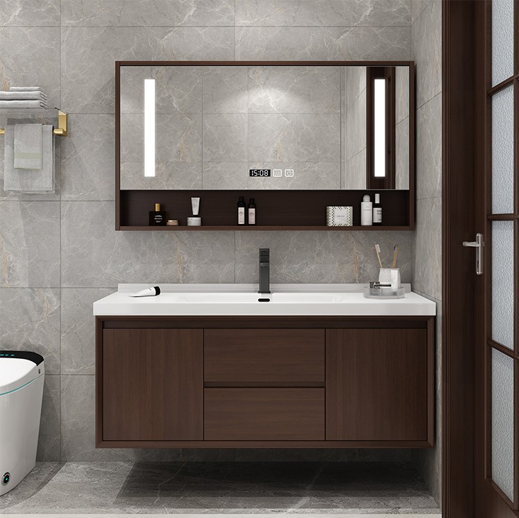 现代简约新中式陶瓷一体盆浴室柜组合实木橡木洗手池洗漱洗脸盆柜