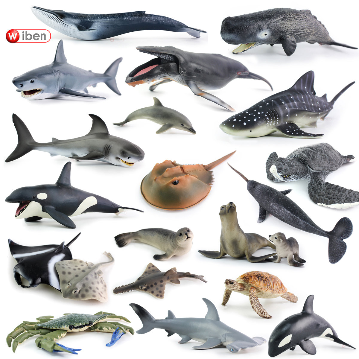 仿真动物海洋生物模型虎鲸大白鲨鱼龟海豚豹鲸章鱿鱼儿童玩具认知