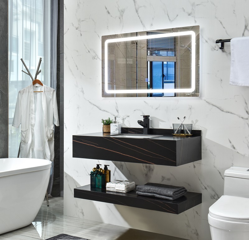 北欧现代简约岩板一体卫生间洗漱台洗手盆洗脸池大理石浴室柜组合