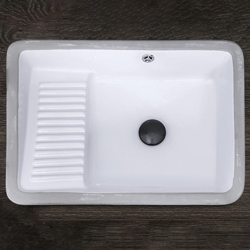 台下洗衣盆加深18cm 陶瓷带搓衣板 阳台家用小号洗水槽水池嵌入式