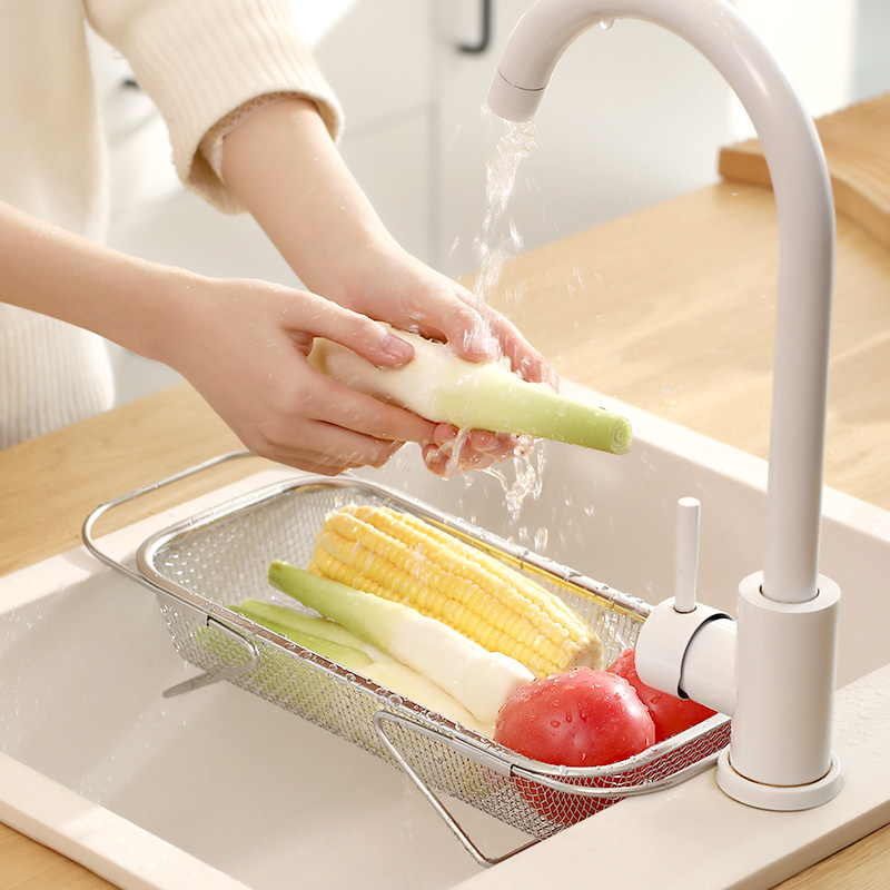 不锈钢沥水篮长方形多功能可伸缩厨房新款水槽单水池洗水果洗菜篮