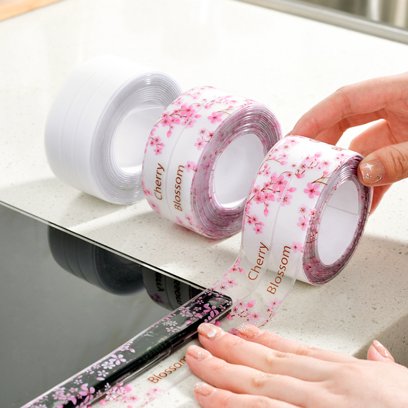 日本防水防霉胶带透明樱花款厨房灶台亚克力加宽美缝贴防潮马桶条