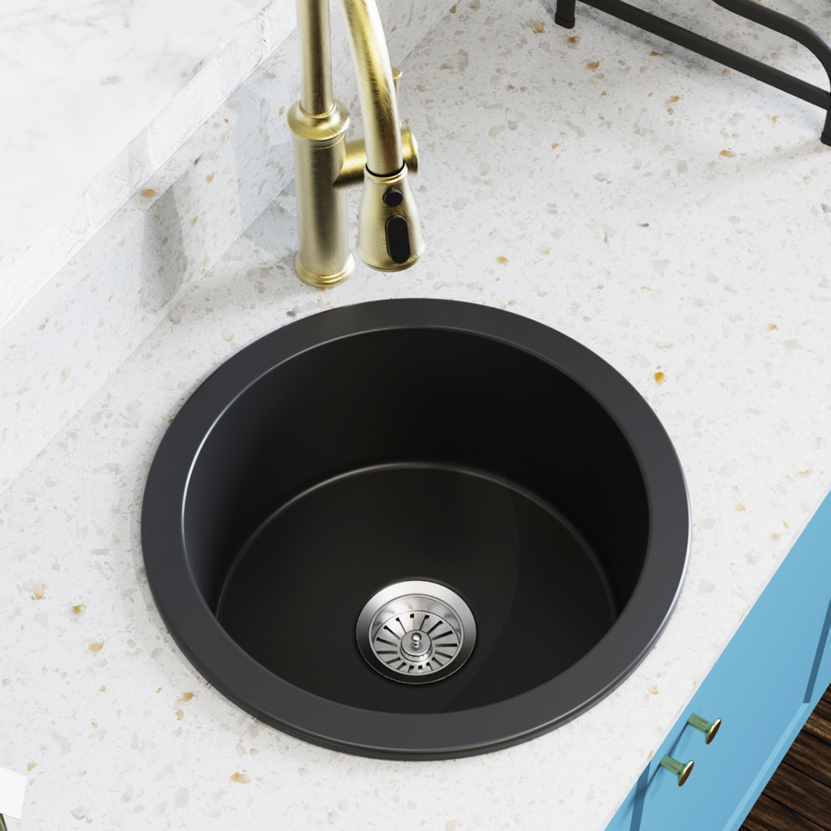 黑色圆形陶瓷水槽单槽厨房洗菜盆洗碗水池西厨吧台中岛台下小号