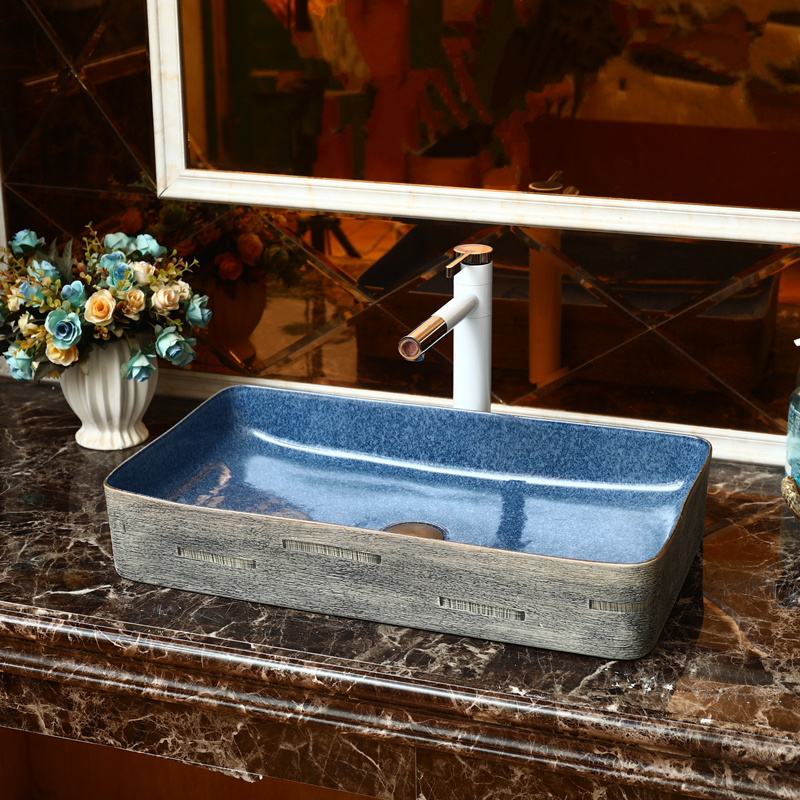 陶瓷台上盆洗手盆洗脸盆阳台卫生间小尺寸家用洗面盆复古创意方形