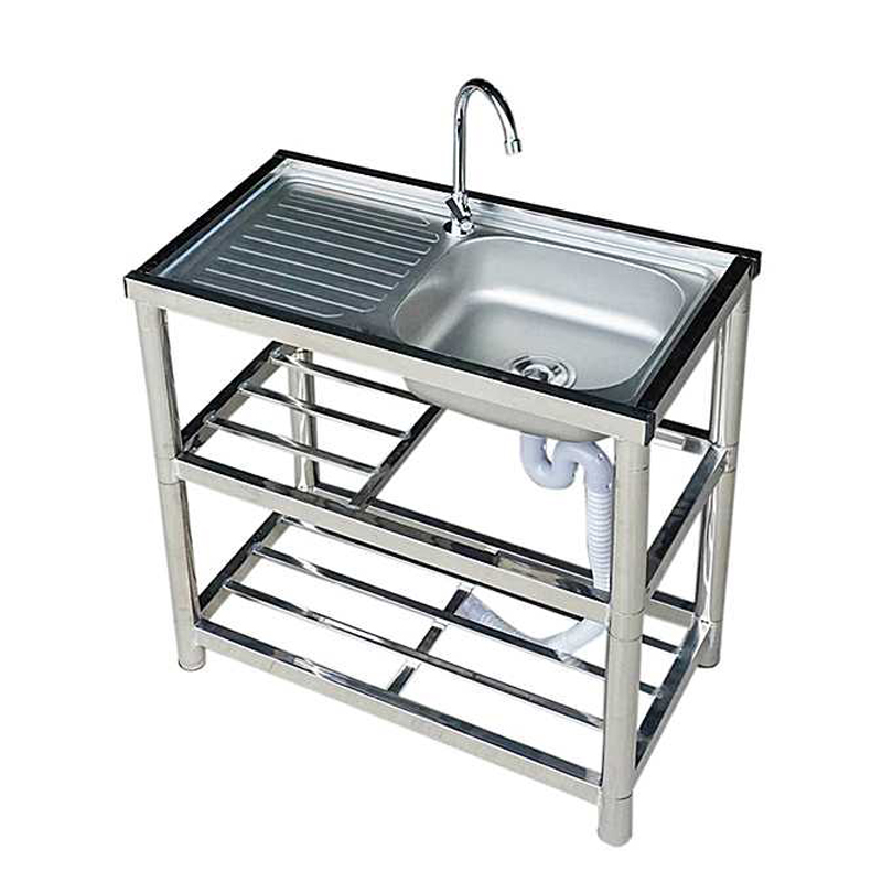 不锈钢水槽 家用洗菜盆户外洗手池阳台出租房简易水槽带支架台面