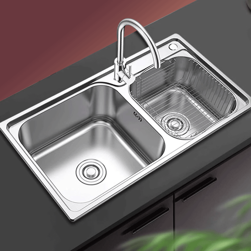 厨房304不锈钢水槽双槽精细拉丝加厚双槽水池洗碗洗菜盆洗手盆