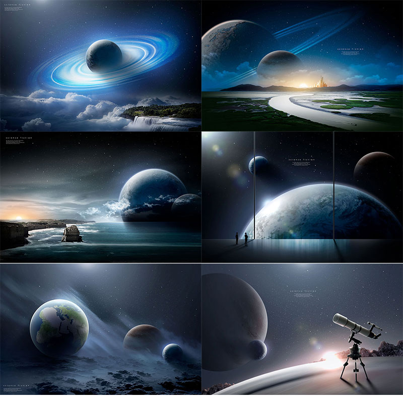 科技感星球浩瀚宇宙星空星系地球流星太空海报背景PSD设计素材