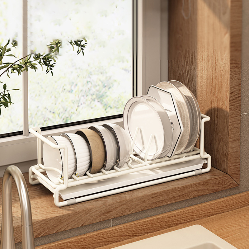 厨房橱柜窄款抽拉式碗碟砧板收纳置物篮家用多功能台面水槽沥水架