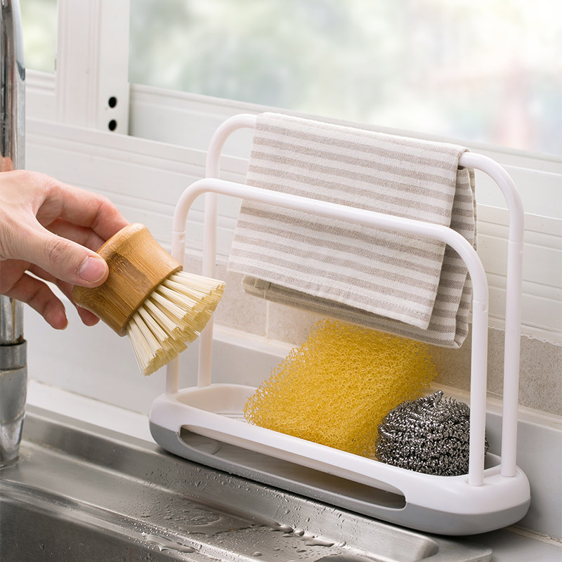 塑料抹布架台面清洁沥水架 厨房水槽肥皂置物架 多功能海绵收纳架