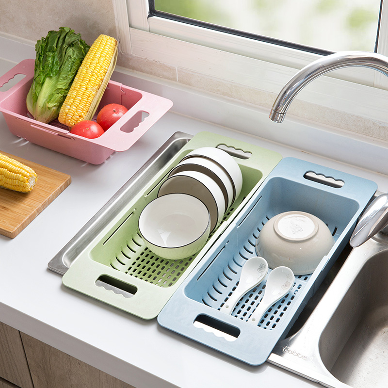 可伸缩水槽沥水架置物架塑料放碗筷架子家用厨房碗碟架蔬菜收纳架