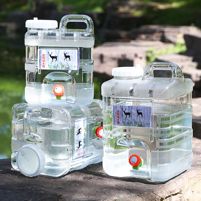 户外蓄水空桶箱家用食品级方形储水用带龙头水桶纯净透明矿泉塑料