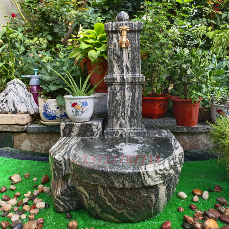 石雕拖把池水槽户外石头洗手盆大理石庭院水龙头花园石槽流水摆件